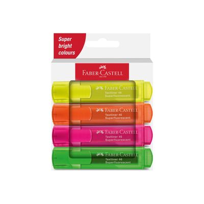 Faber-Castell Superfluorescent - Pack de 4 surligneurs - couleurs néon assorties - encre à l'eau - 1-2-5 mm