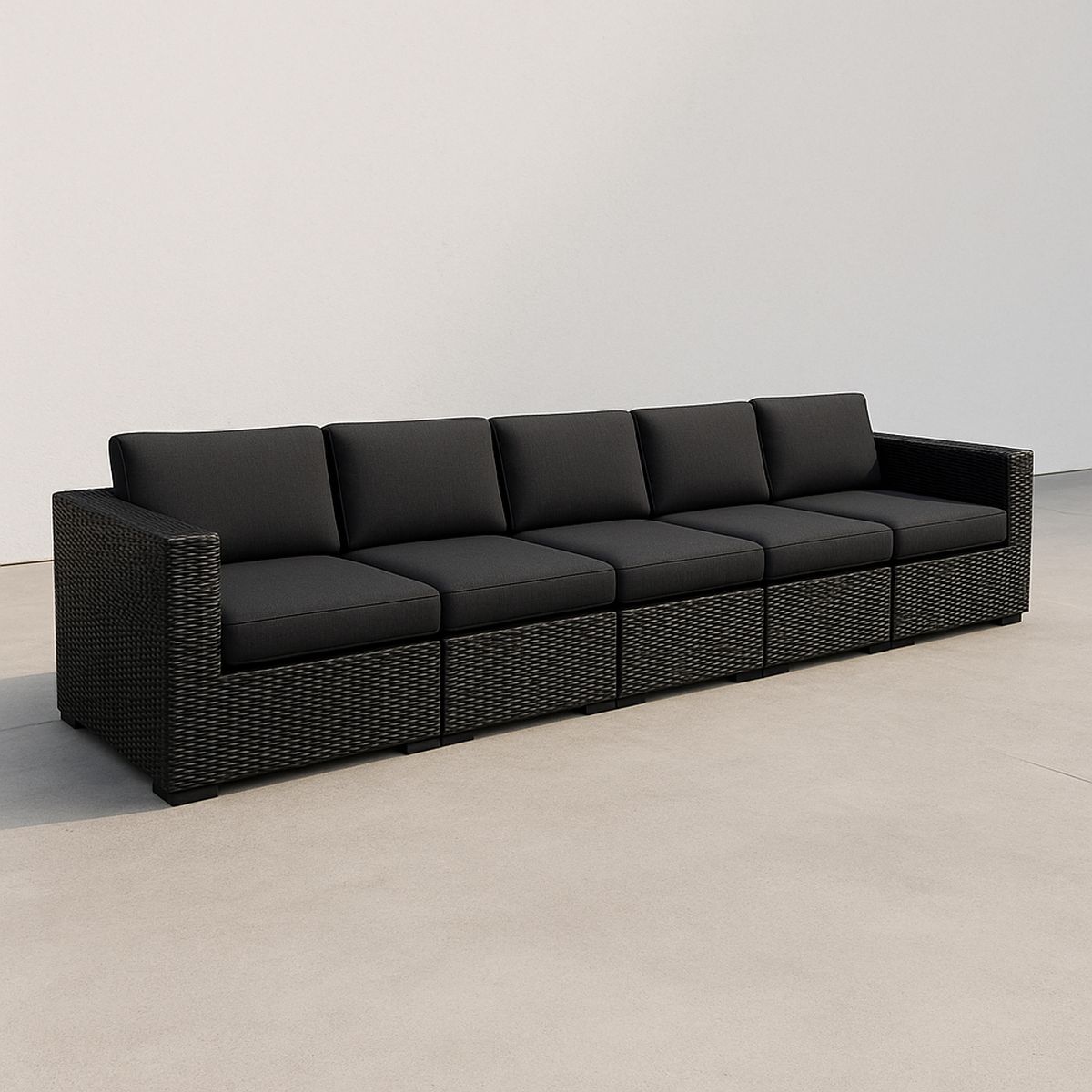 Modulares Gartensofa Polyrattan Schwarz 5-Sitzer Set inklusive Polyesterkissen