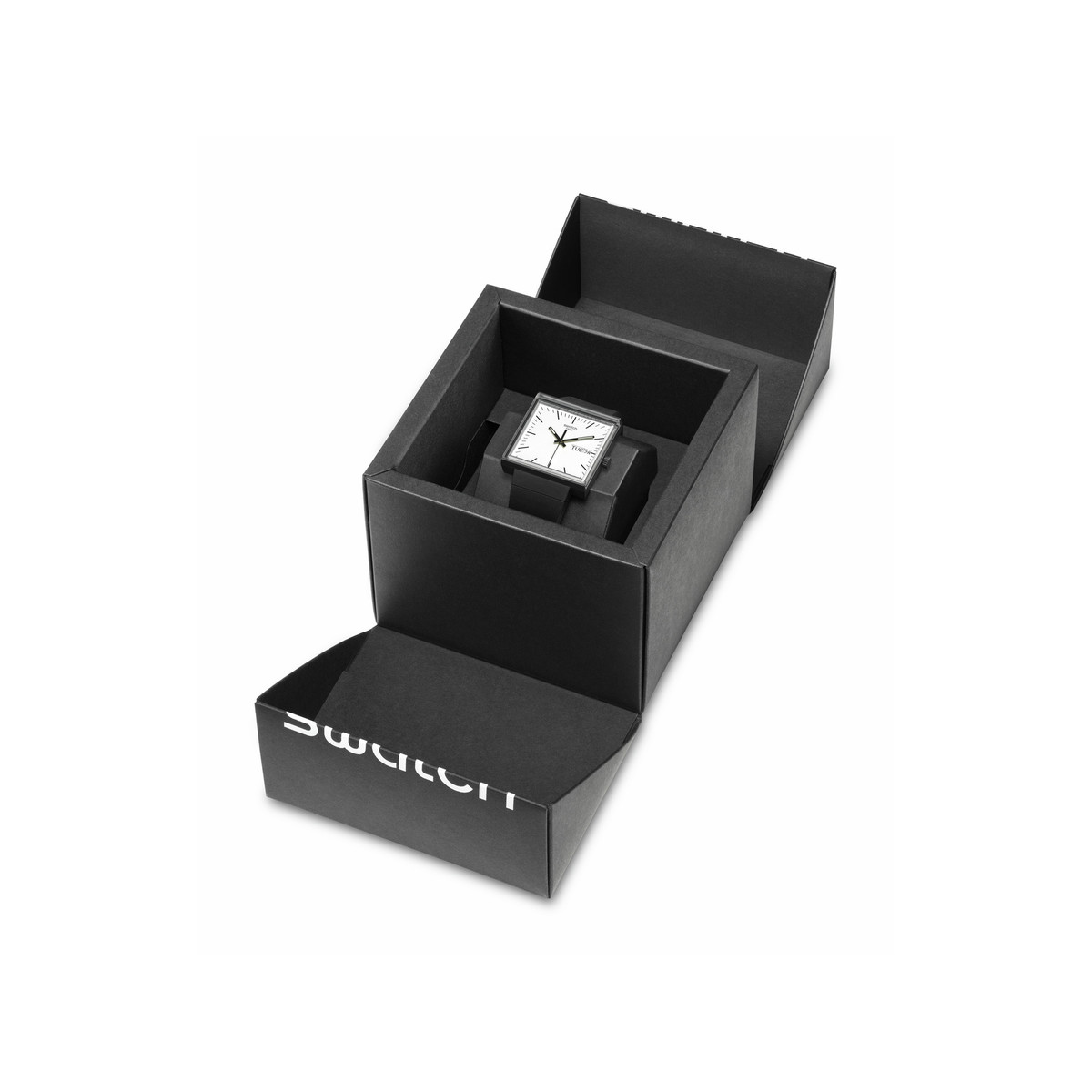 Montre SWATCH Square bioceramic What if black? homme bracelet matériau biosourcé noir