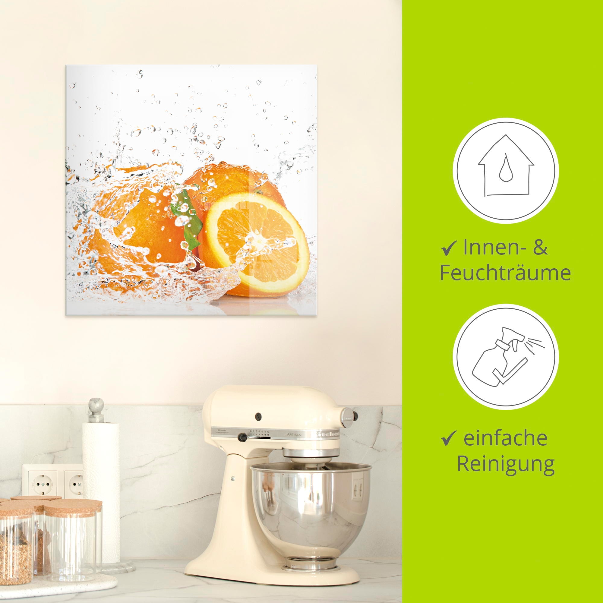 Artland Glasbild »Orange mit Spritzwasser« Süssspeisen 1 Stk. tlg. in verschiedenen Grössen