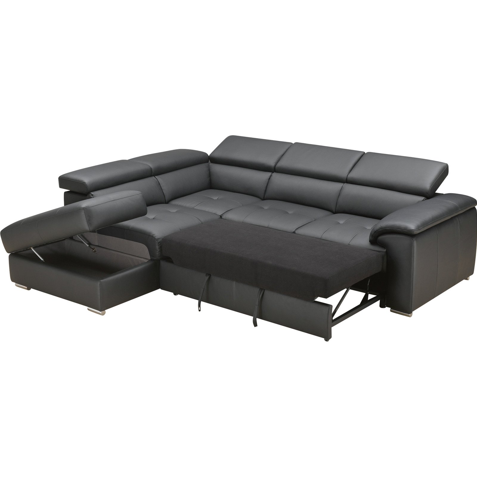 Ecksofa Miro, Spaltleder schwarz, Ottomane links