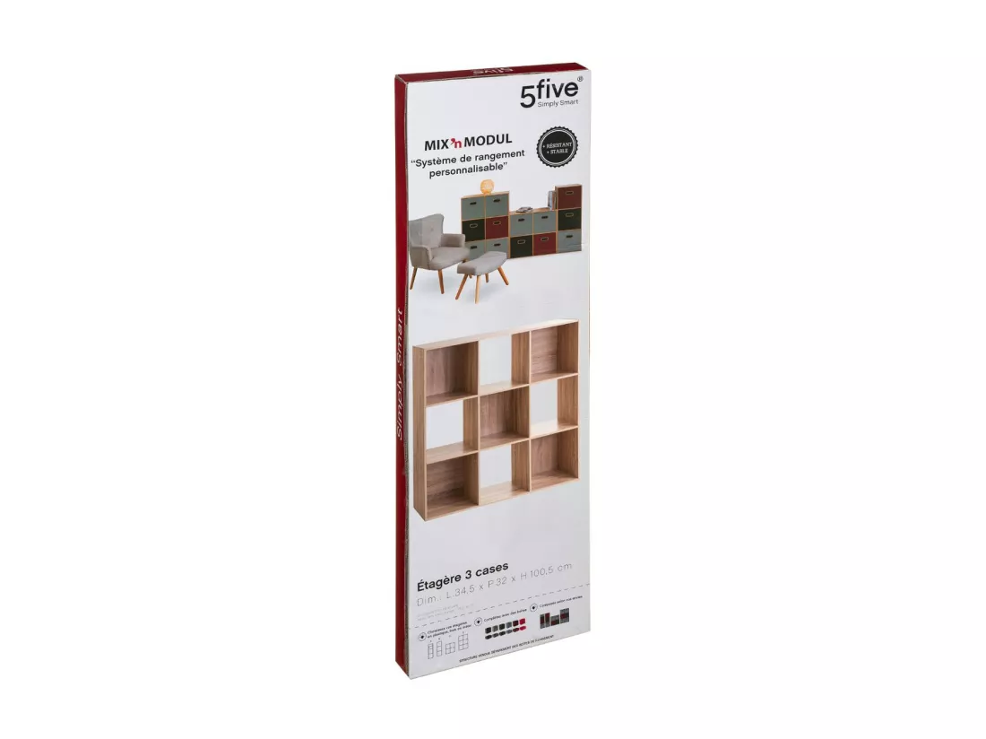 Meuble Étagère 9 cases de rangement effet chêne naturel H 100.5 cm