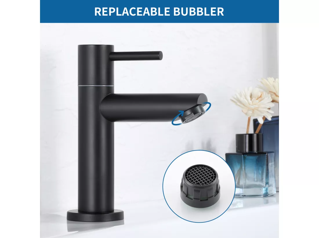 Cecipa max Robinet de lave-main Robinet de Lavabo, Robinet eau Froide, Robinet de Lavabo Noir, Avec Aérateur Remplaçable,EU Modèle