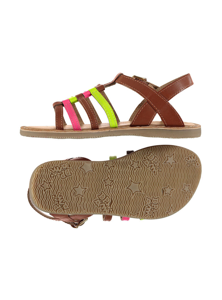 Sandale ville en cuir fluo fille
