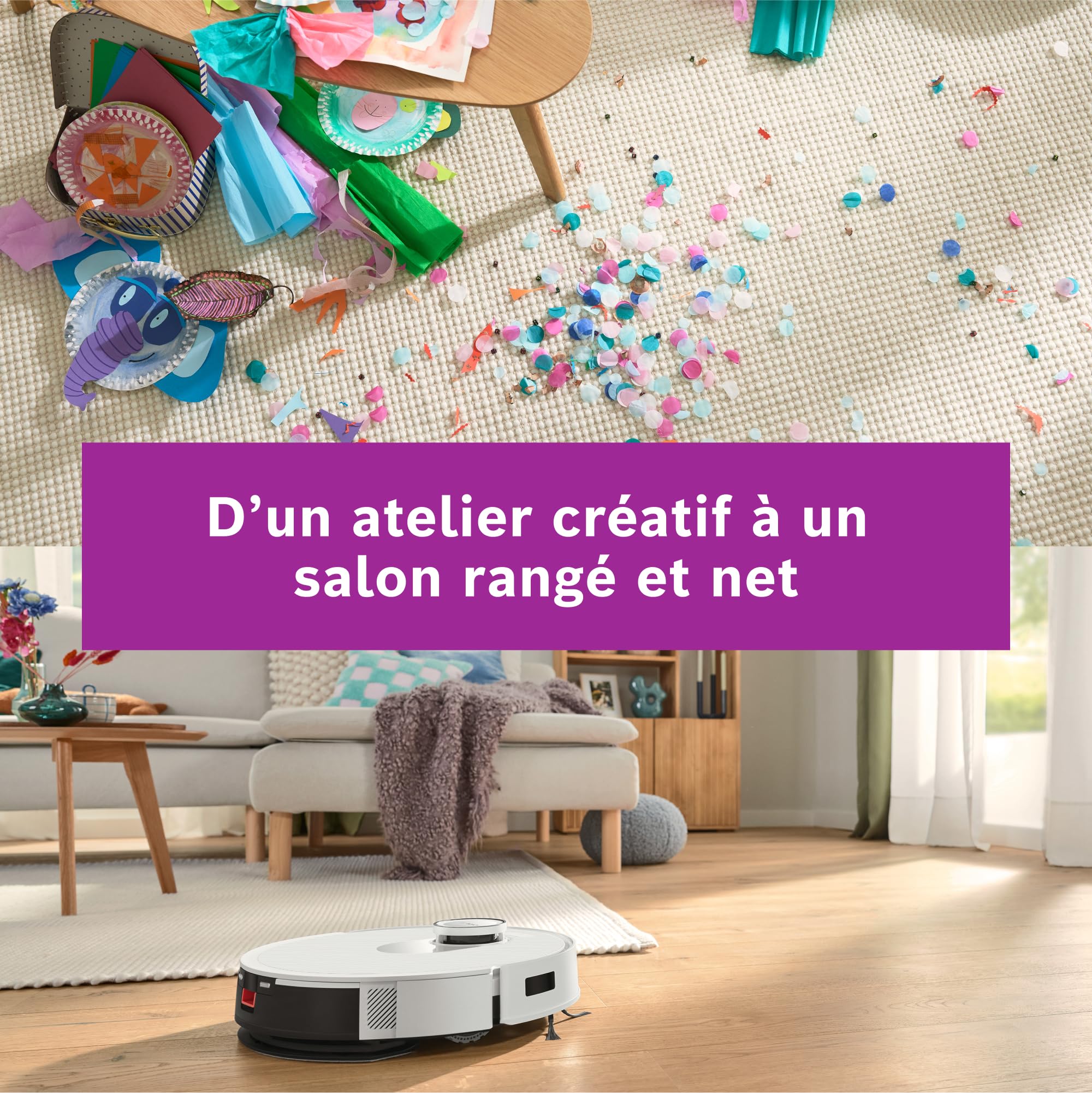 Bosch Spotless + BCRD1W Robot aspirateur-Laveur, 11 000 Pa, serpillère Statique, Station de Service, Navigation Smart Vision Infrarouge, Application H