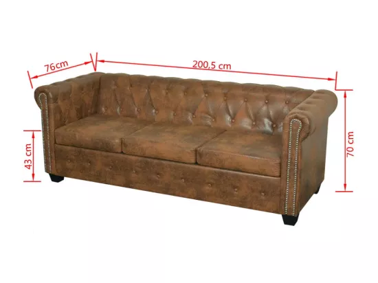 Canapé Chesterfield 3 places cuir artificiel marron