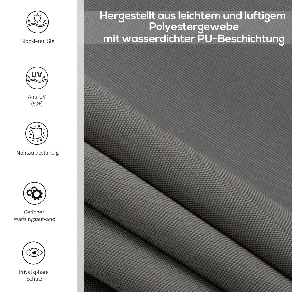 Outsunny verticale zonwering, verticale zonwering met handzwengel, 250 x 160 cm, polyester doek + aluminium, grijs