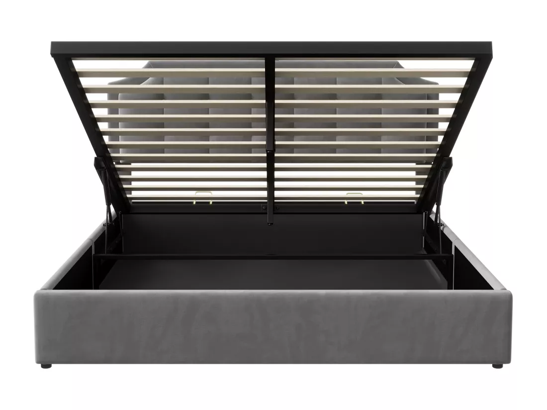 Lit Double 160x200 LED, Lit Coffre avec USB Lit Adulte Lit Rembourré en velours Lit de rangement Lit Capitonné, Gris
