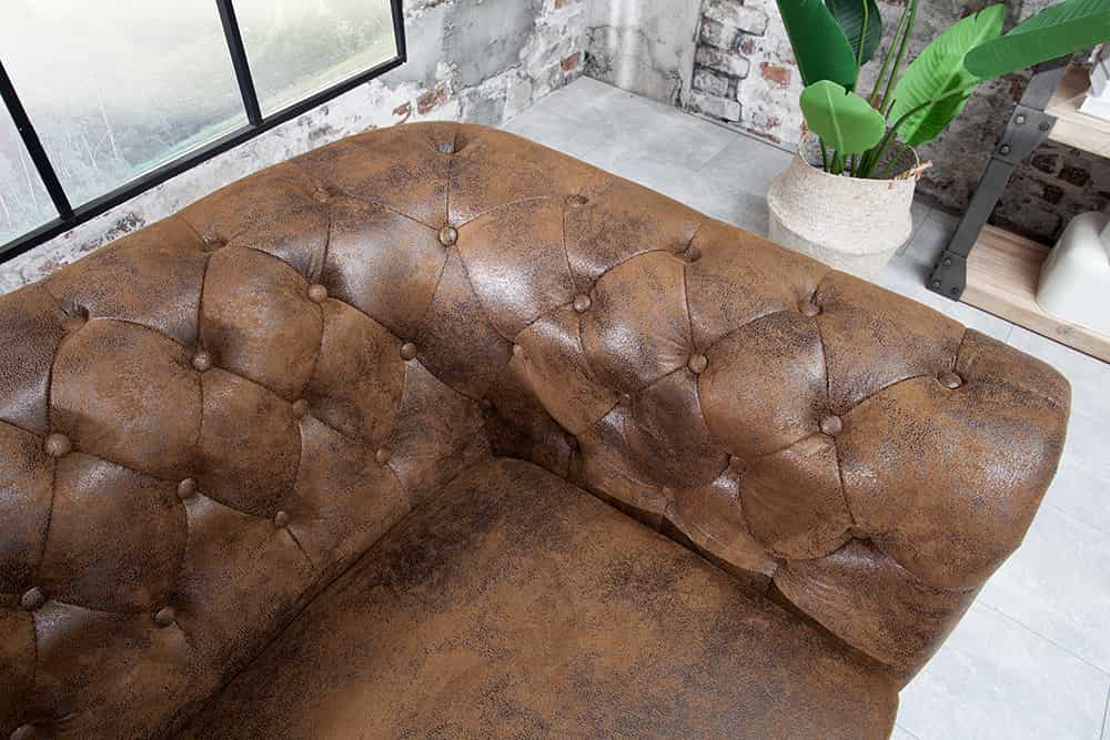 Chesterfield 3-Sitzer Sofa 205cm antik braun Microfaser Federkern Knopfheftung