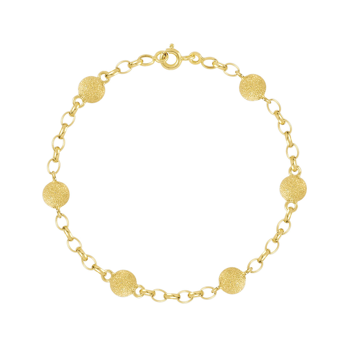 Bracelet or 750 jaune maille boules granitées 18,5 cm