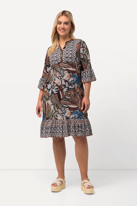 Minikleid, Volants, A-Linie, V-Ausschnitt, 3/4-Arm
