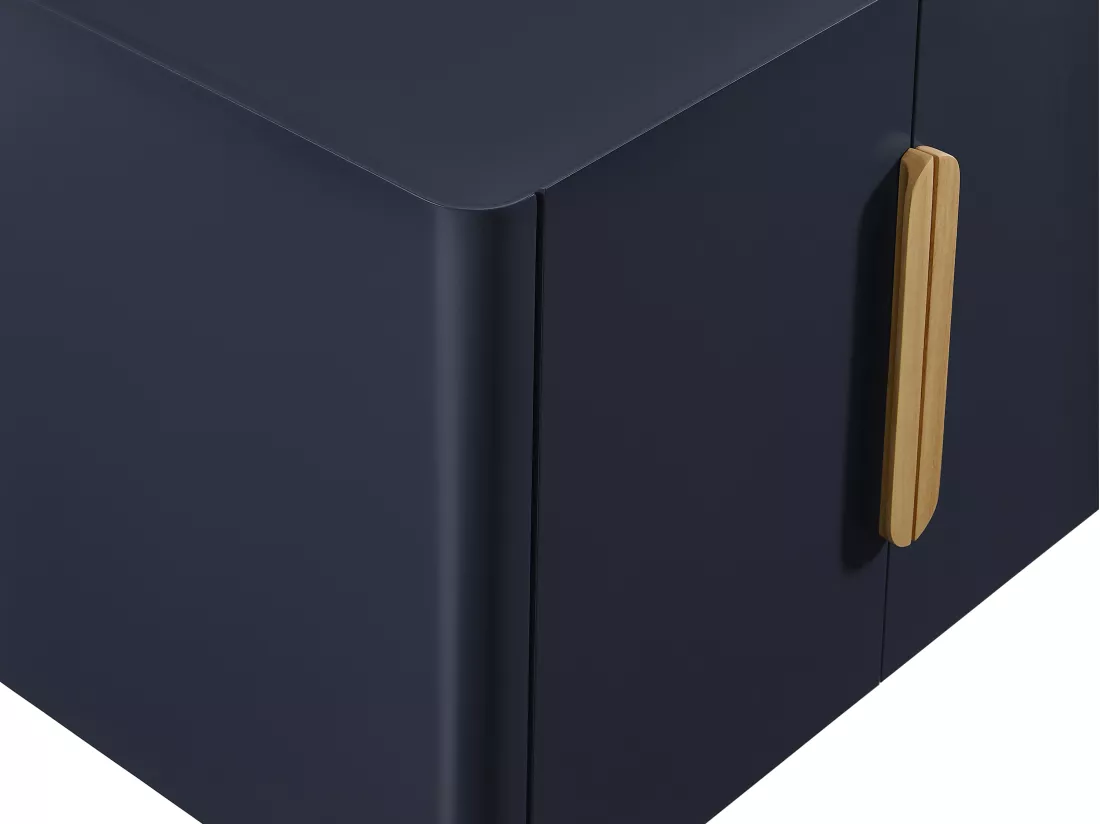 Buffet avec 4 portes en MDF et bois d'hévéa - Bleu et Naturel clair - DUNELON