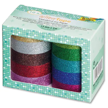 Folia Glitzer Tape, 10 Rollen farbig sortiert, je Rolle ca. 5 m x 15 mm