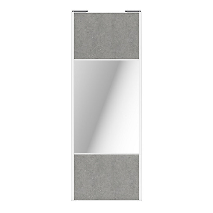 Porte de placard coulissante avec miroir béton profil blanc GoodHome Arius H. 248,5 x L. 92.2 cm + amortisseurs