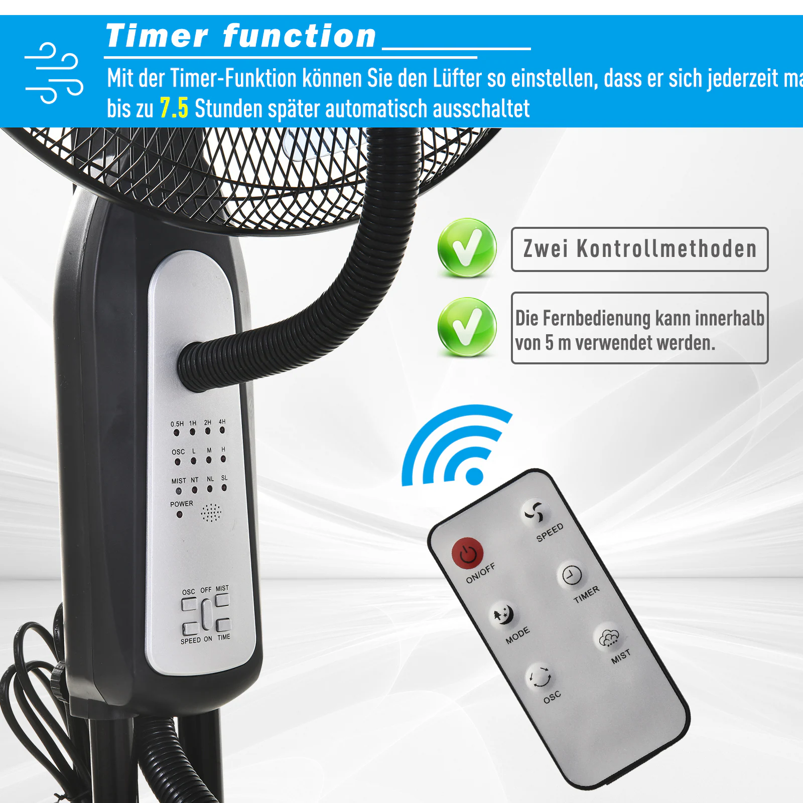 HOMCOM Standventilator mit Wasserzerstäuber schwarz 44,5 x 120 cm (ØxH)