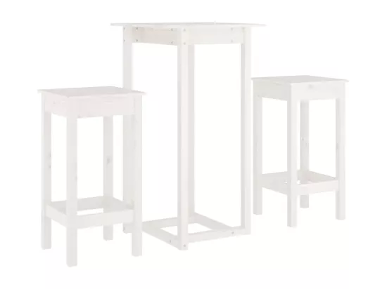 Ensemble de bar 3 pcs Blanc Bois de pin massif