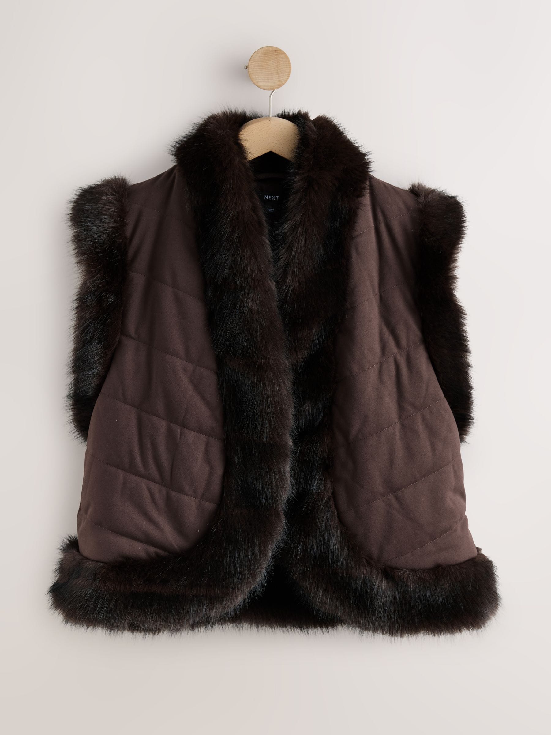 Chocoladebruin - Faux Fur and Suedette Gilet