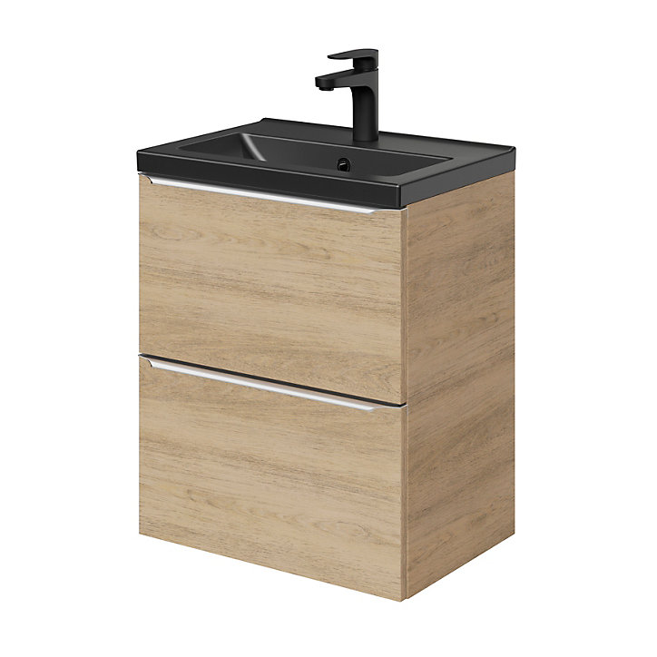 Meuble sous vasque faible profondeur à suspendre GoodHome Imandra décor chêne L. 50 x H. 60 x P. 36 cm