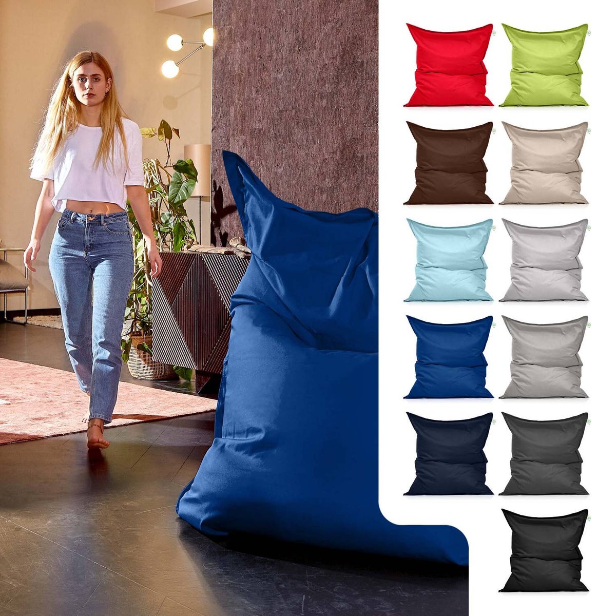 Green Bean Indoor Zitzak XXL 140x180cm 380 Liter Kinderen & Volwassenen Zitzak EPS Kralenvulling Reuze Zitzak Groot Ligbedkussen Zitkussen - Koningsblauw