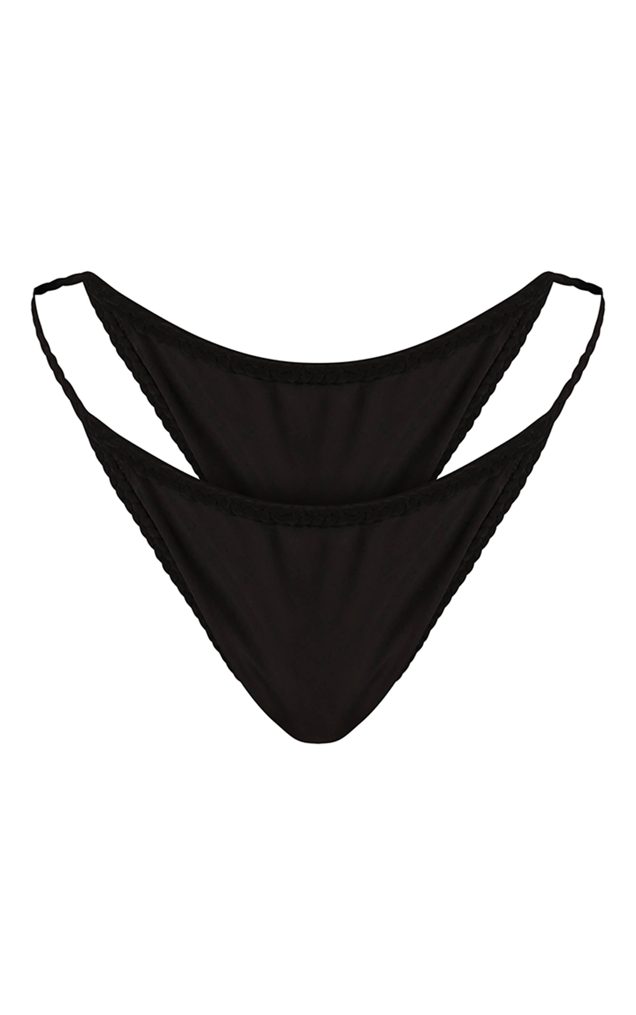 Noir Bas De Bikini Tanga À Bordure Tressée