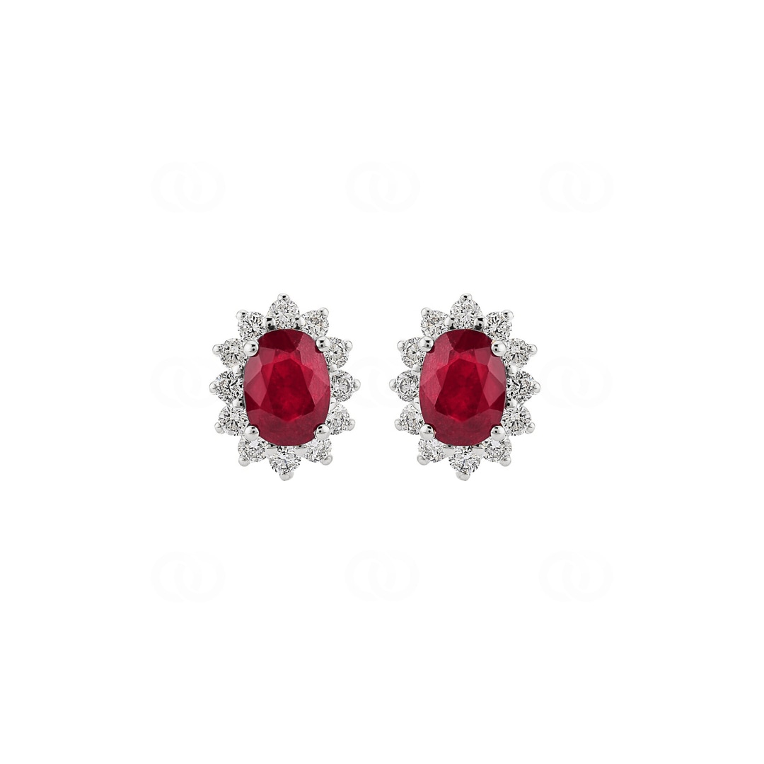 Ohrstecker 750/18 K Weissgold mit Diamanten 0.56 ct H/si & Rubin 2.19 ct