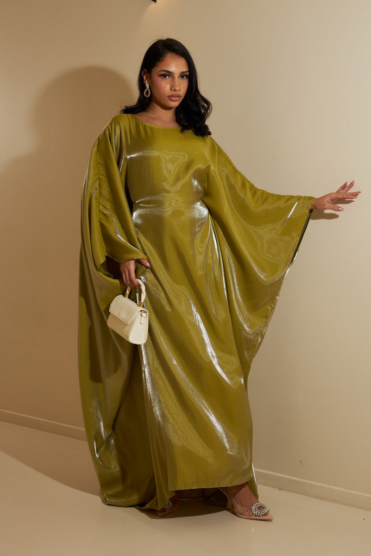 Robe manche chauves-souris pailletées verte pistache