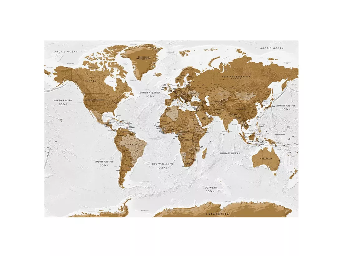 Papier peint adhésif Carte du monde, océans blancs - 343 x 245 cm