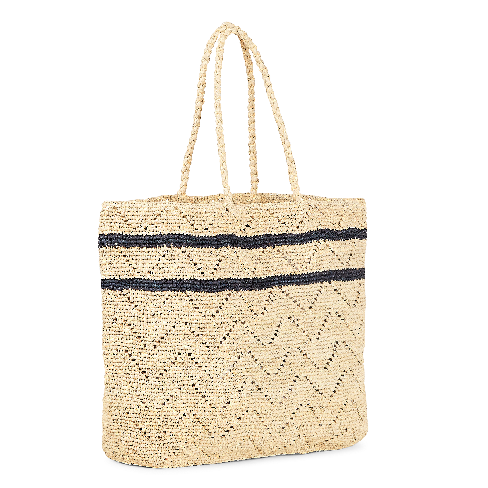 ARIANA - Sac shopping à rayures en raphia| Beige