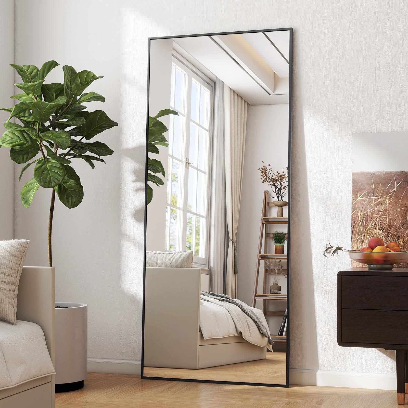 BEAUTYPEAK bruchsicher Ganzkörperspiegel 60x165 cm, Standspiegel hängend oder lehnend an die Wand, groß Bodenspiegel mit Ständer für Schlafzimmer,