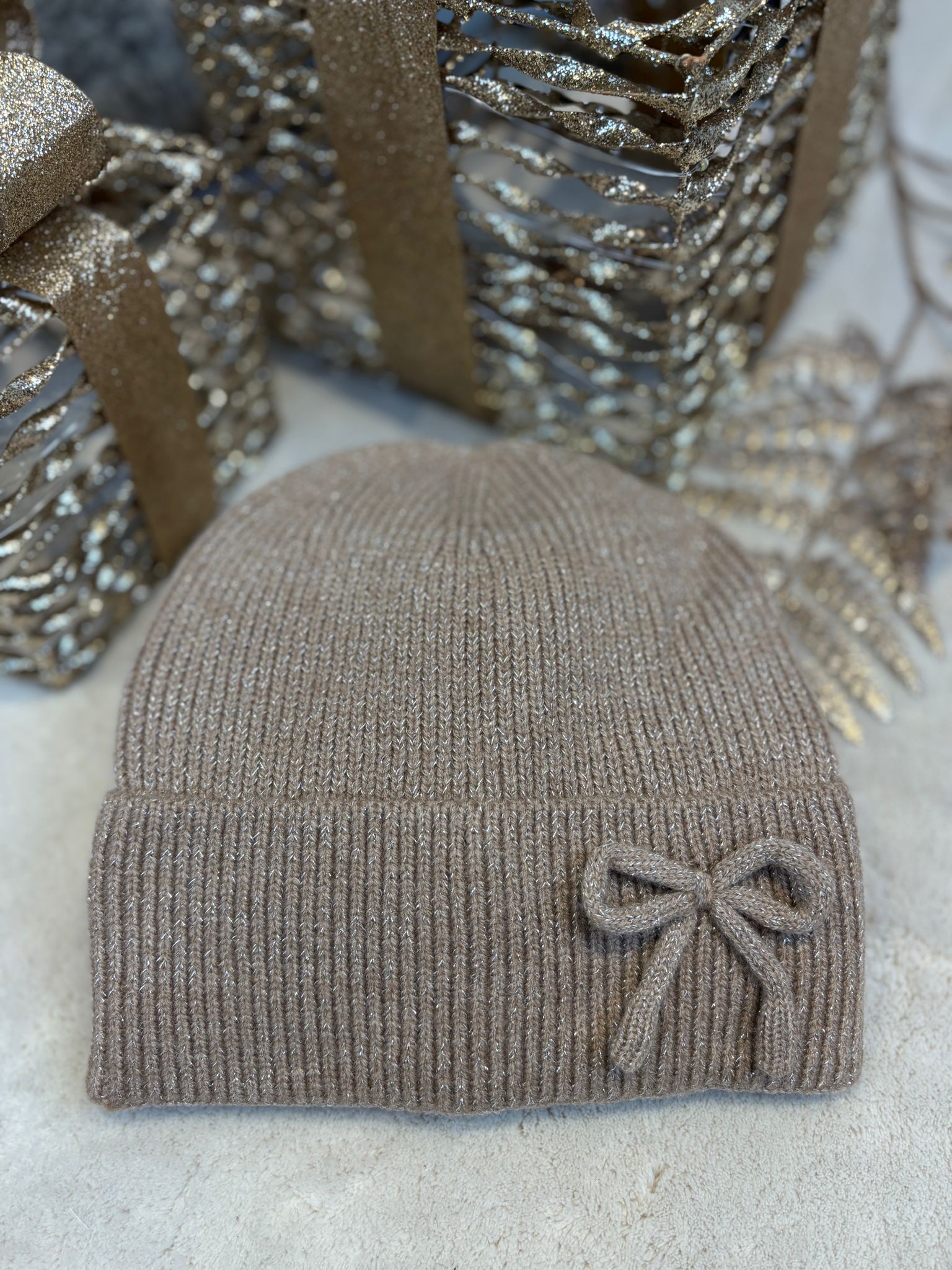 Glitter Strik Muts - Camel