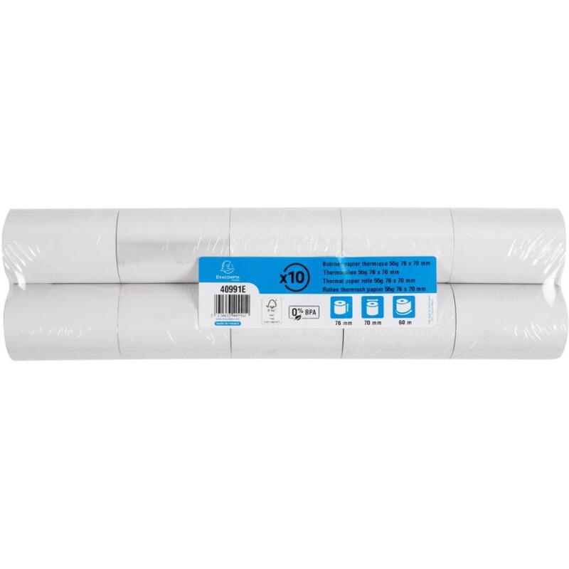 Bobines Balances Exacompta 40991E - l 76 mm x L 60 m, Ø 70 mm - 1 pli(s) - paquet de 10