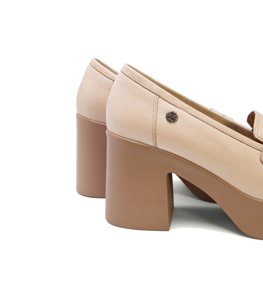Mocassins de couro Porronet Laia Taupe - Altura do salto 8,5 cm -