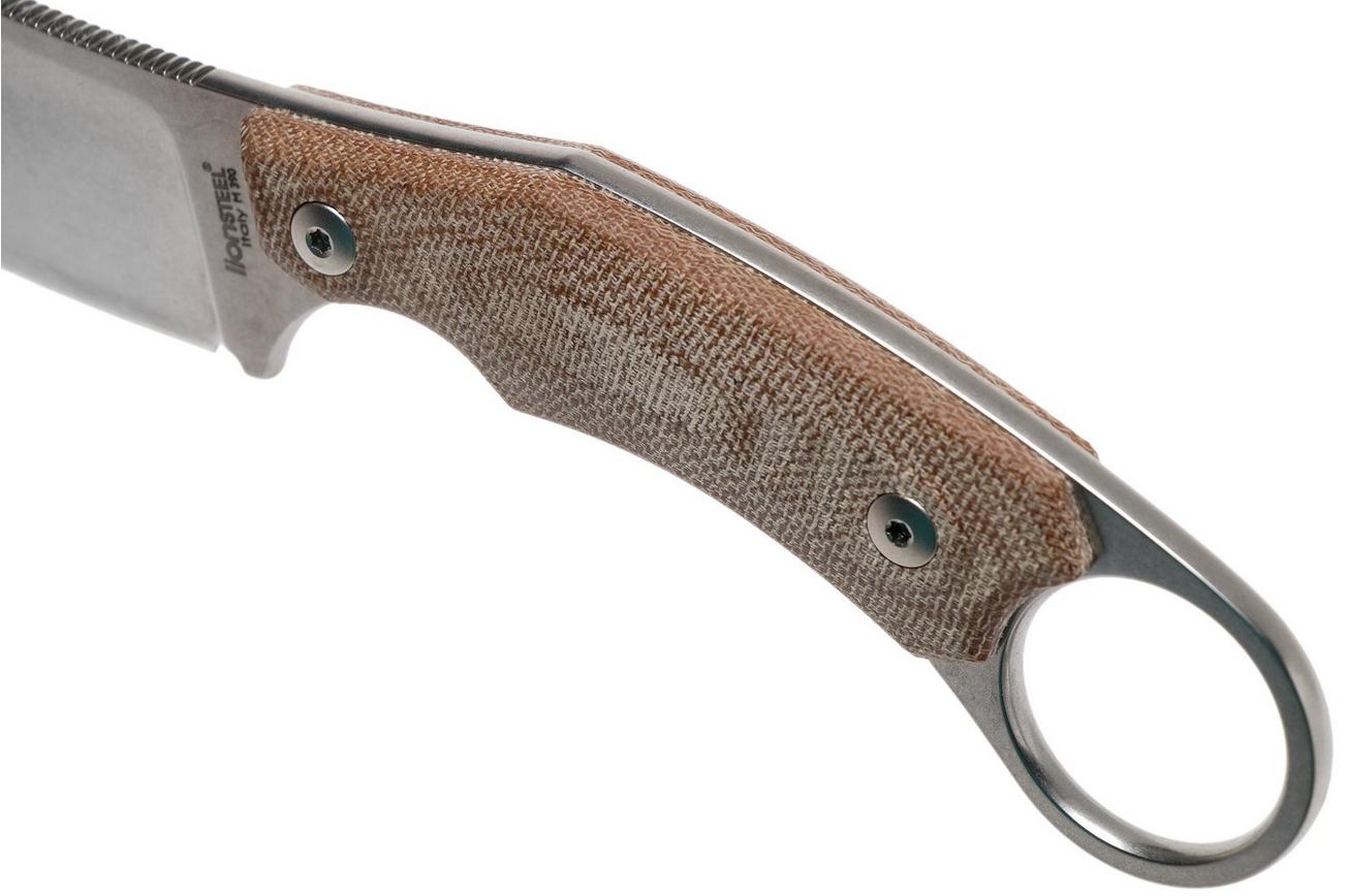 LionSteel H1 Skinner CVN Natural Canvas Micarta vaststaand mes, Tommaso Rumici design