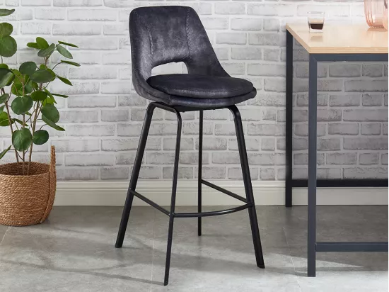 Lot de 2 tabourets de bar - Velours et Métal - Anthracite - KELINE de Maison Céphy