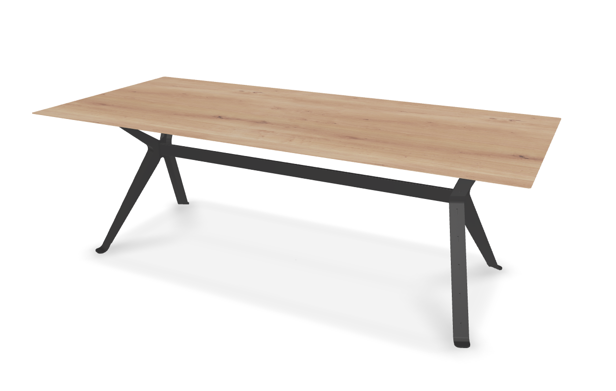 They & Me eettafel Chat – recht met afgeronde hoeken – eiken rustiek bianco olie – onderstel RAL9017 verkeerszwart 220 x 100 x 75 | Eiken Rustiek Bianco Olie | Verjongde Rand | Frame RAL9017 Verkeerszwart