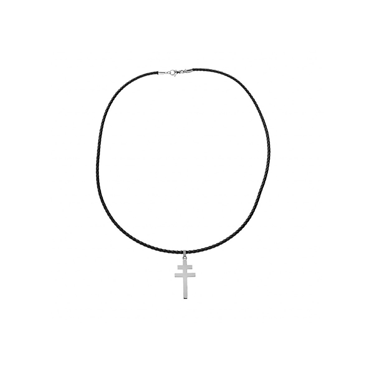 Collier acier et cuir - Croix de Lorraine