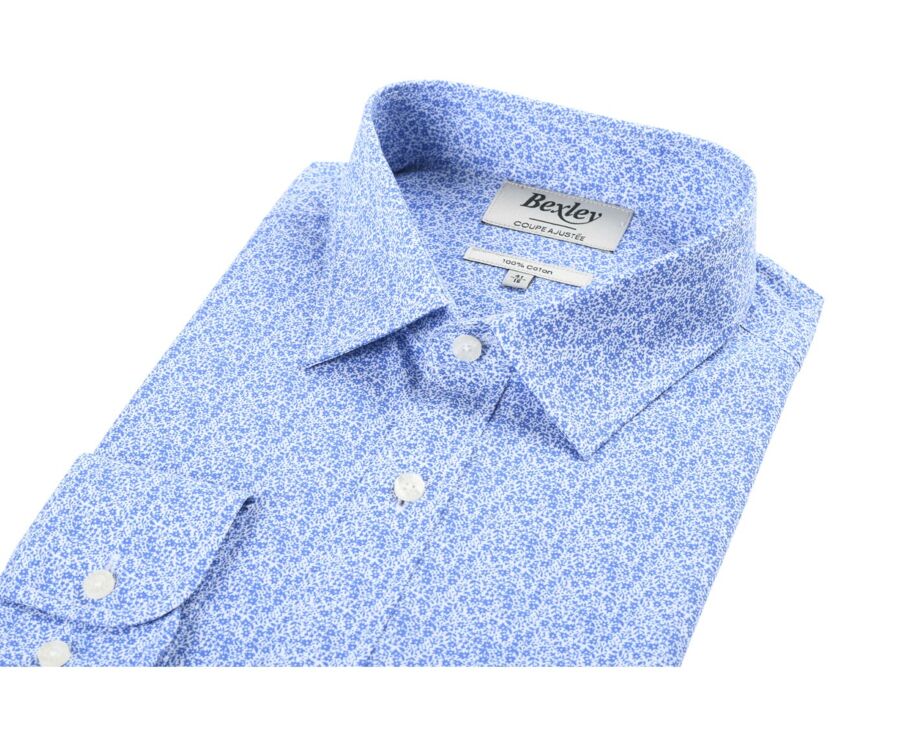 Chemise coton blanche à imprimé fleuri bleu - SULPICE
