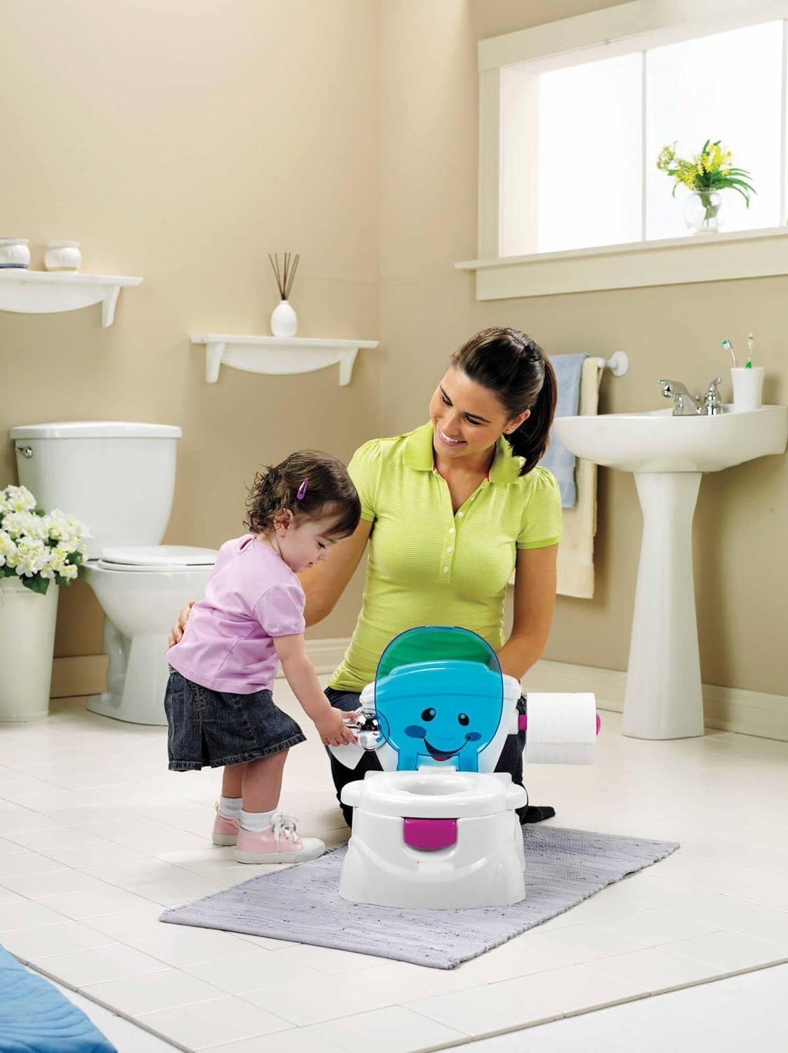 (34x33cm) Kinder Töpfchen Baby Toilette Topfstuhl mit Musik   WC Papier Halterung (Batteriebetrieben)