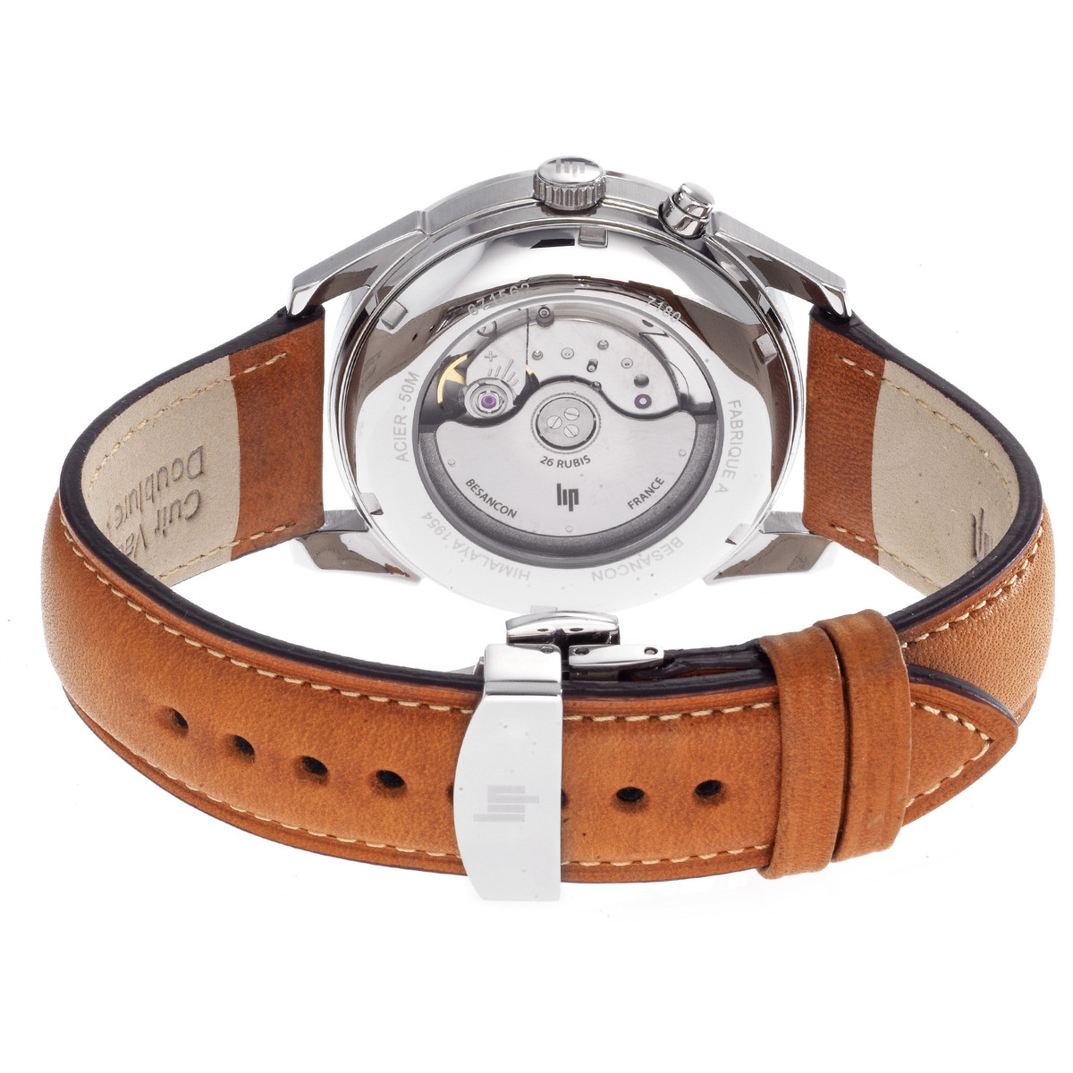 Montre Lip homme automatique acier cuir marron