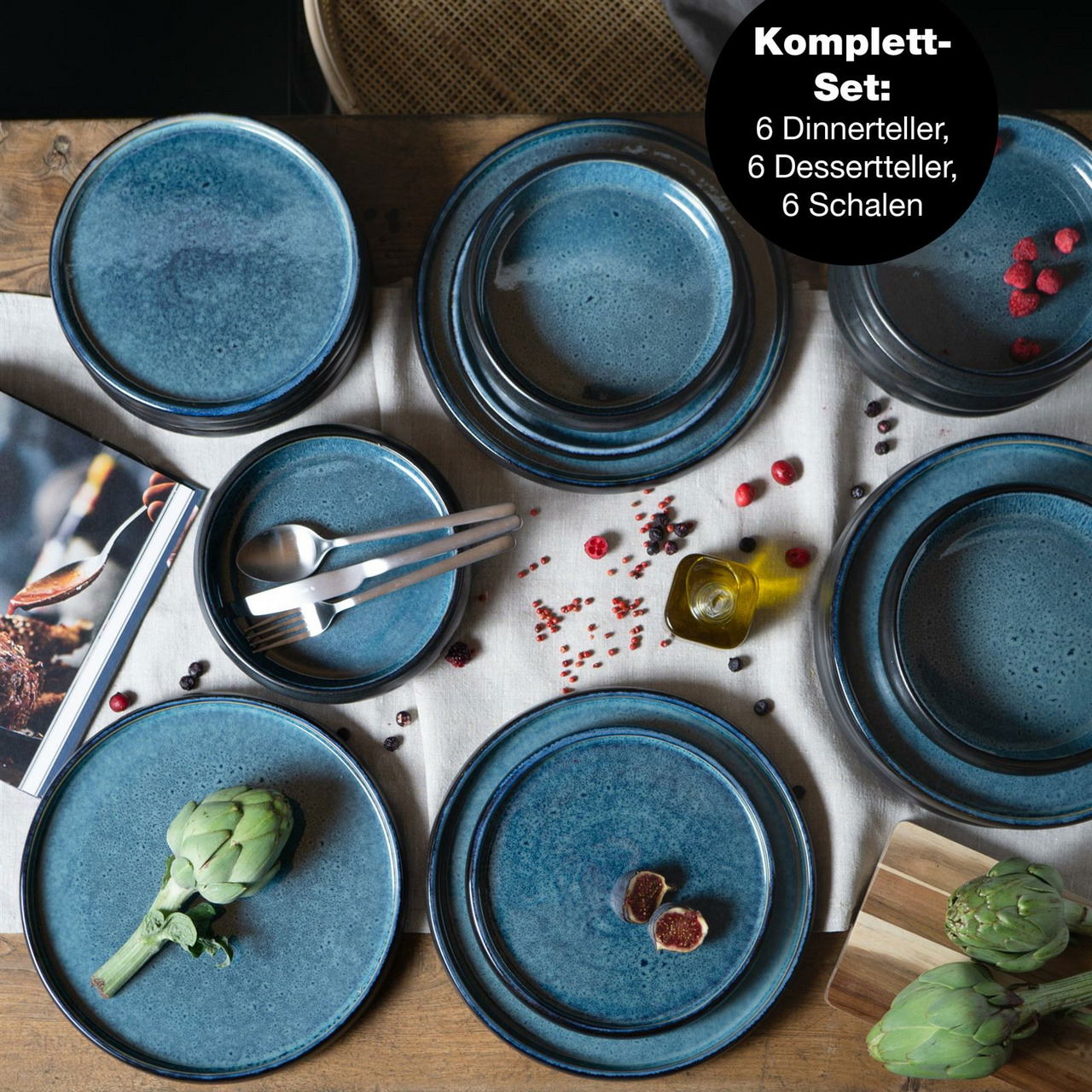 Moritz & Moritz Tafelservice 18-tlg Blau Reaktiv