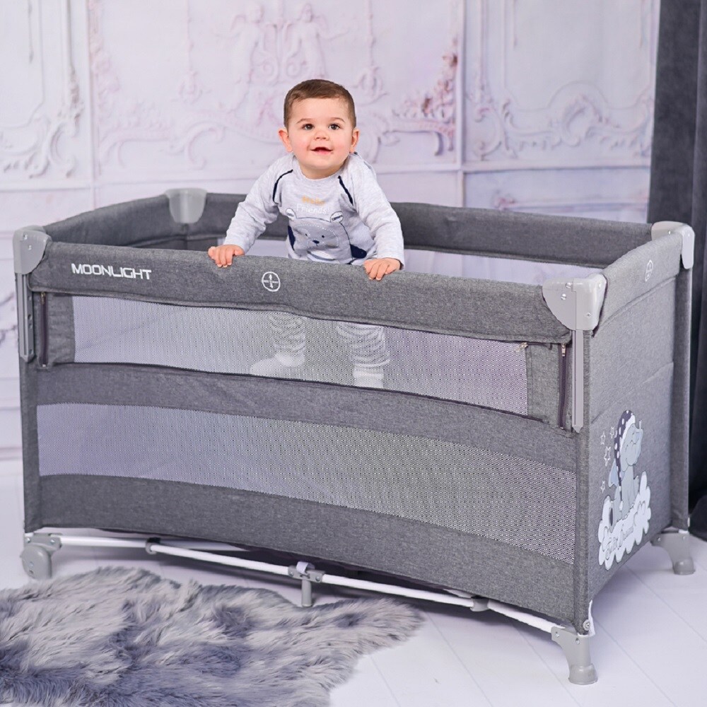 Lorelli Baby Reisebett Up´n Down, Öffnung, 2 Ebenen, Tragetasche, mit Rädern hellbraun