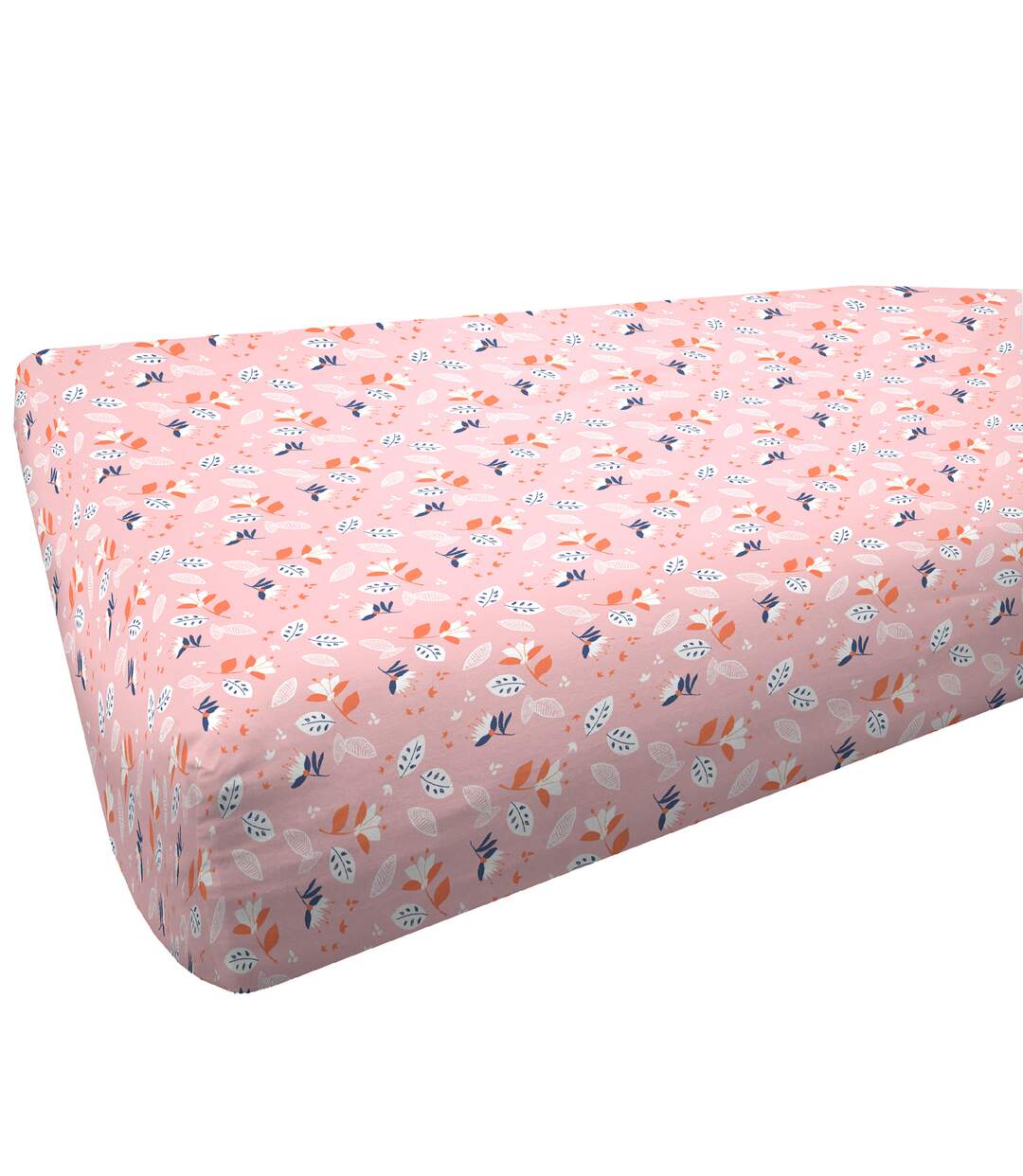 Drap housse imprimé 90x190 cm coton issu de l'agriculture biologique TROPIE Bleu Bonnet 25 cm
