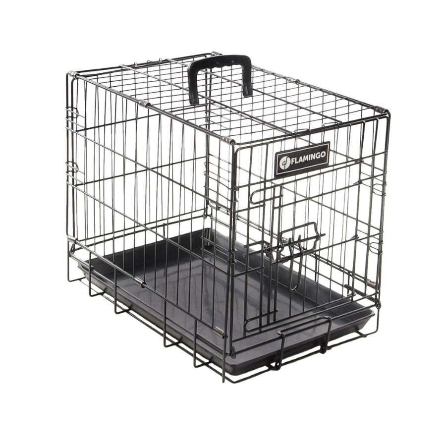 Gaiola de transporte dobrável para cães Karlie, em metal preto.