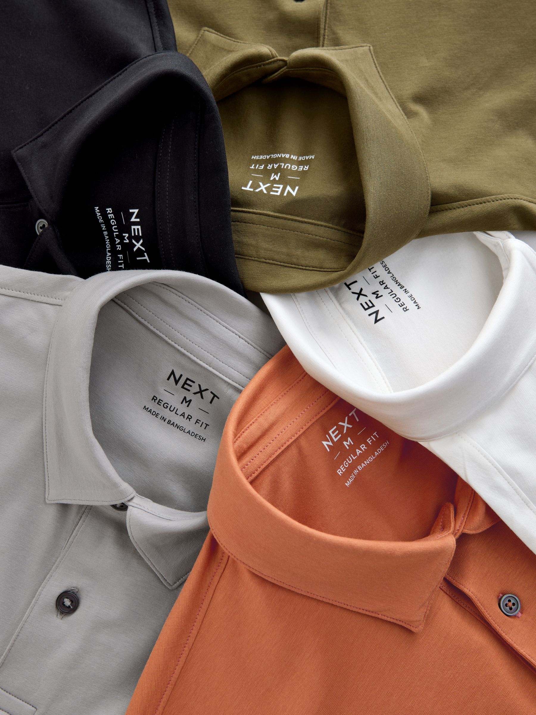 Amber/Olijf/Grijzen - Normale Pasvorm - Set van 5 jersey poloshirts met korte mouwen