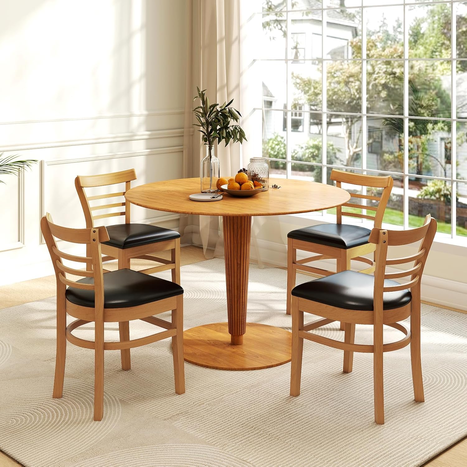 COSTWAY Esszimmerstühle 2er Set, Küchenstühle Holz, Esstisch Stühle mit gepolsterter Sitz, Holzstühle bis 180 kg belastbar, für Esszimmer, Küche (Natur)