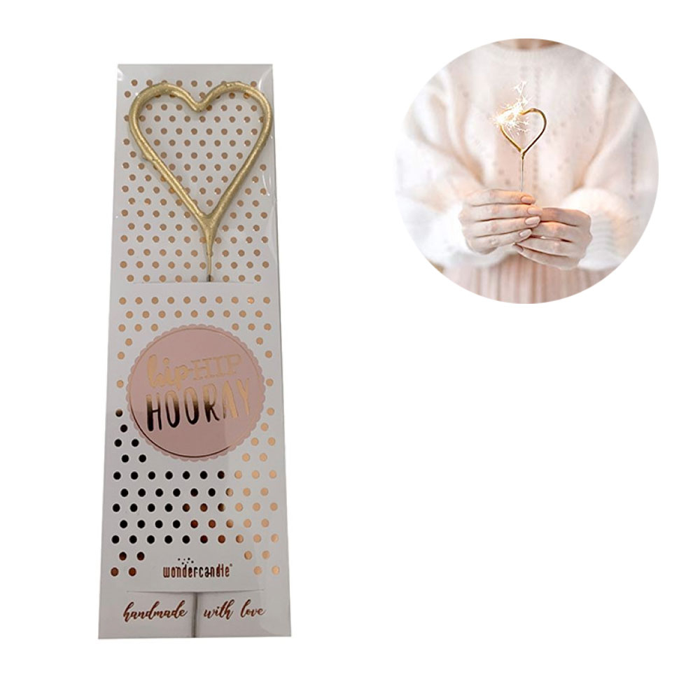 (18cm) Wunderkerze in Herz Form Deko für Silvester / Hochzeit / Geburtstag - Gold