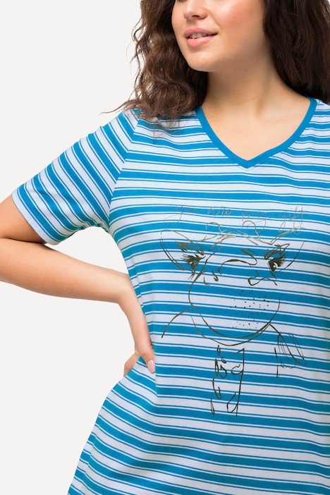 T-Shirt, Ringel, Metallic-Tiermotiv, V-Ausschnitt, Halbarm