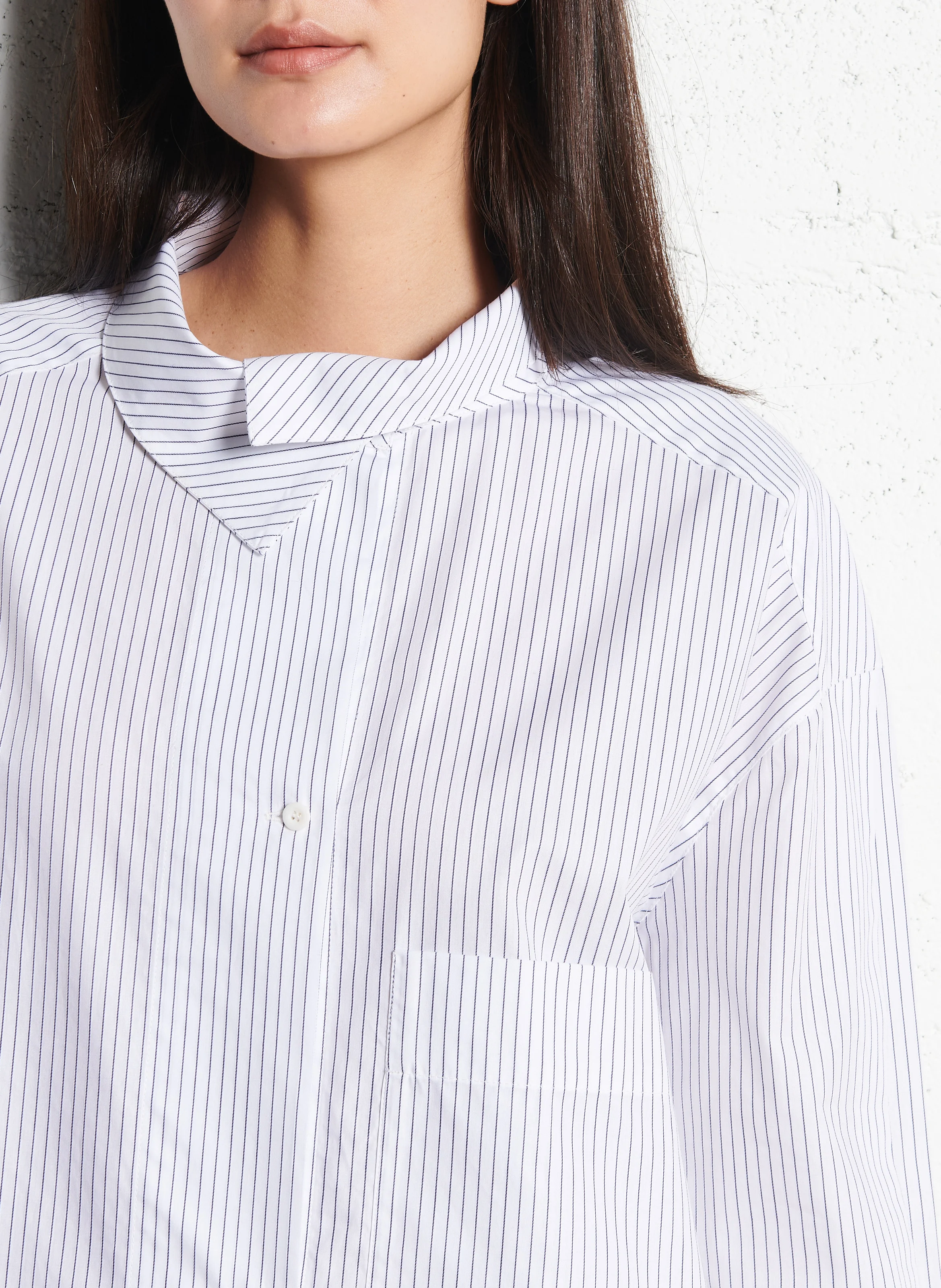 FINLAY - Chemise oversize col asymétrique rayée en coton| Noir
