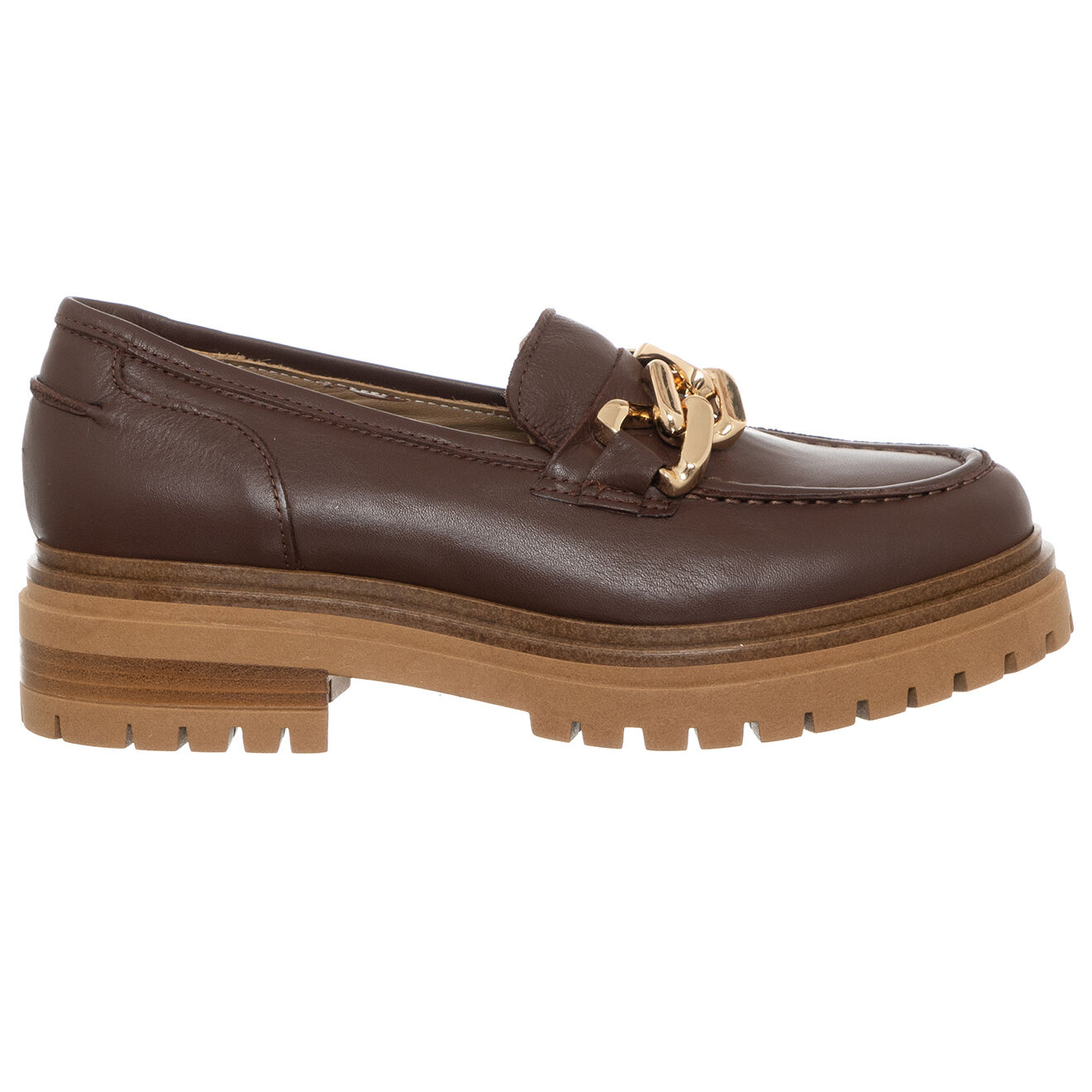 Loretta Pettinari Mocassins en Cuir Naplak marron/camel/doré - Talon 4.5 cm