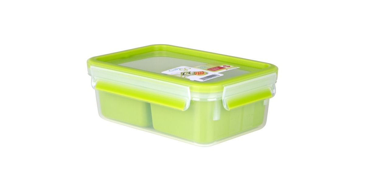 EmsaClip & Go Snackbox 0,55L lunchbox  (Lichtgroen/transparant, met 2 extra inzetstukken)